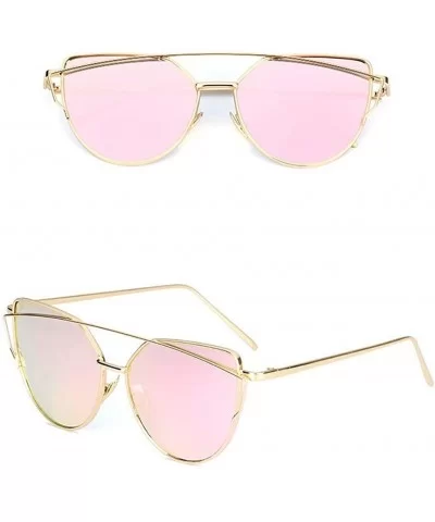 Sunglasses for Women-Cat Eye Mirrored + Transparent Flat Lenses Metal Frame Sunglasses UV400 - C2 - CS18ULAW6ES $7.90 Cat Eye