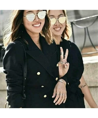 Sunglasses for Women-Cat Eye Mirrored + Transparent Flat Lenses Metal Frame Sunglasses UV400 - C2 - CS18ULAW6ES $7.90 Cat Eye