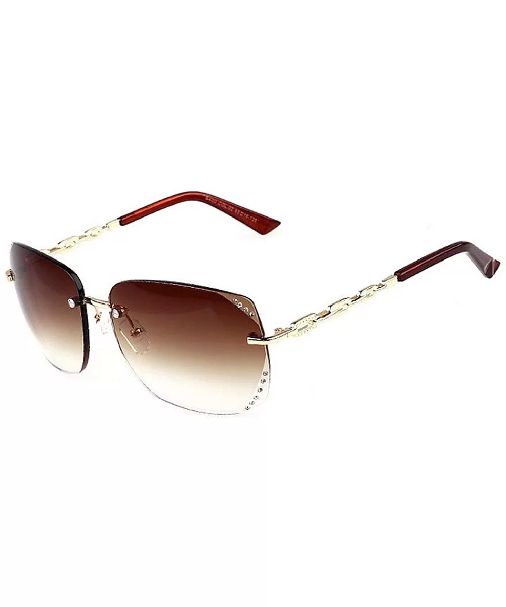 Women Lady Rimless Rhinestone UV Protection Sunglasses - yhl - Gradient Brown - C012MXR8RTK $11.26 Round