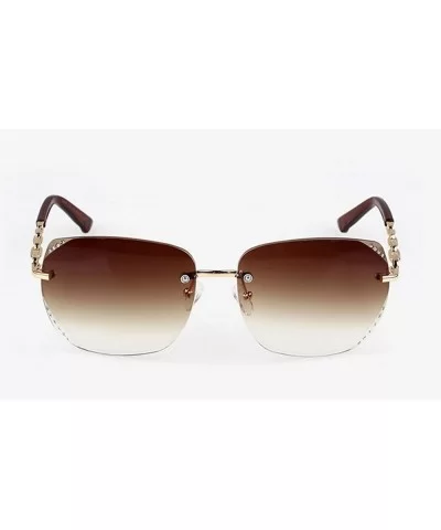 Women Lady Rimless Rhinestone UV Protection Sunglasses - yhl - Gradient Brown - C012MXR8RTK $11.26 Round