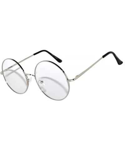 Round Retro Vintage Circle Style Sunglasses Colored Metal Frame Small frame 43 mm and 55 mm - 56_silver_clear - C0184WTEGHZ $...