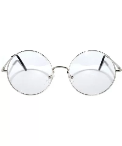 Round Retro Vintage Circle Style Sunglasses Colored Metal Frame Small frame 43 mm and 55 mm - 56_silver_clear - C0184WTEGHZ $...