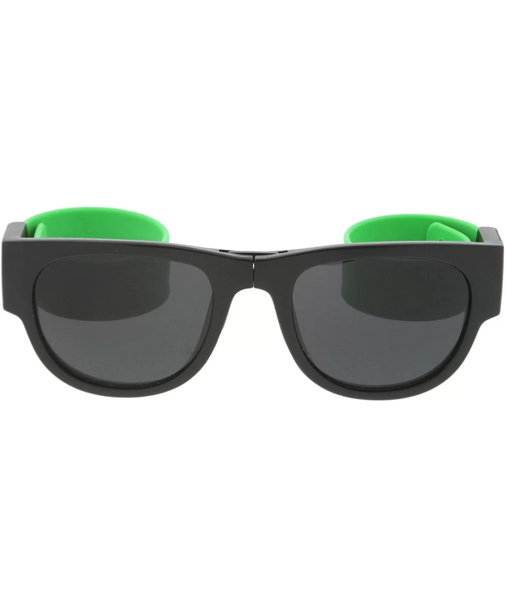 Portable Rubber Snap Arms Square Lens Foldable Horn Rimmed Sunglasses 53mm - Black-green / Smoke - C517YIW7W9C $7.86 Square