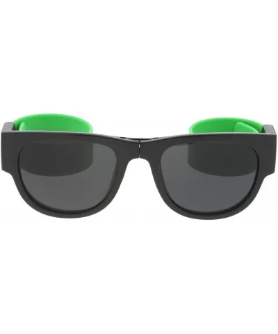 Portable Rubber Snap Arms Square Lens Foldable Horn Rimmed Sunglasses 53mm - Black-green / Smoke - C517YIW7W9C $7.86 Square