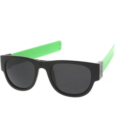 Portable Rubber Snap Arms Square Lens Foldable Horn Rimmed Sunglasses 53mm - Black-green / Smoke - C517YIW7W9C $7.86 Square