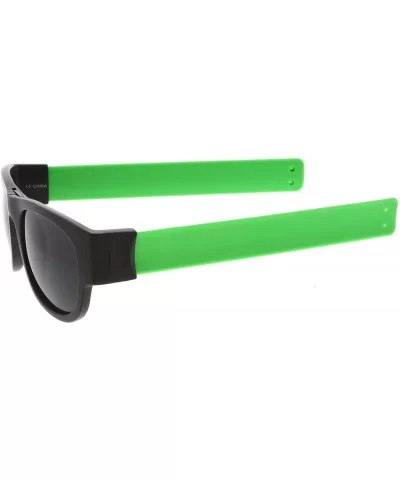 Portable Rubber Snap Arms Square Lens Foldable Horn Rimmed Sunglasses 53mm - Black-green / Smoke - C517YIW7W9C $7.86 Square