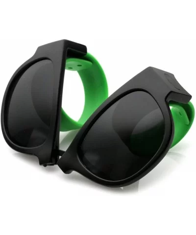 Portable Rubber Snap Arms Square Lens Foldable Horn Rimmed Sunglasses 53mm - Black-green / Smoke - C517YIW7W9C $7.86 Square