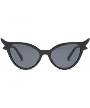 Women Vintage Retro Cat Eye Sunglasses Resin frame Oval Lens Mod Style - Bright Black - CN18DTSQYC4 $5.59 Oval