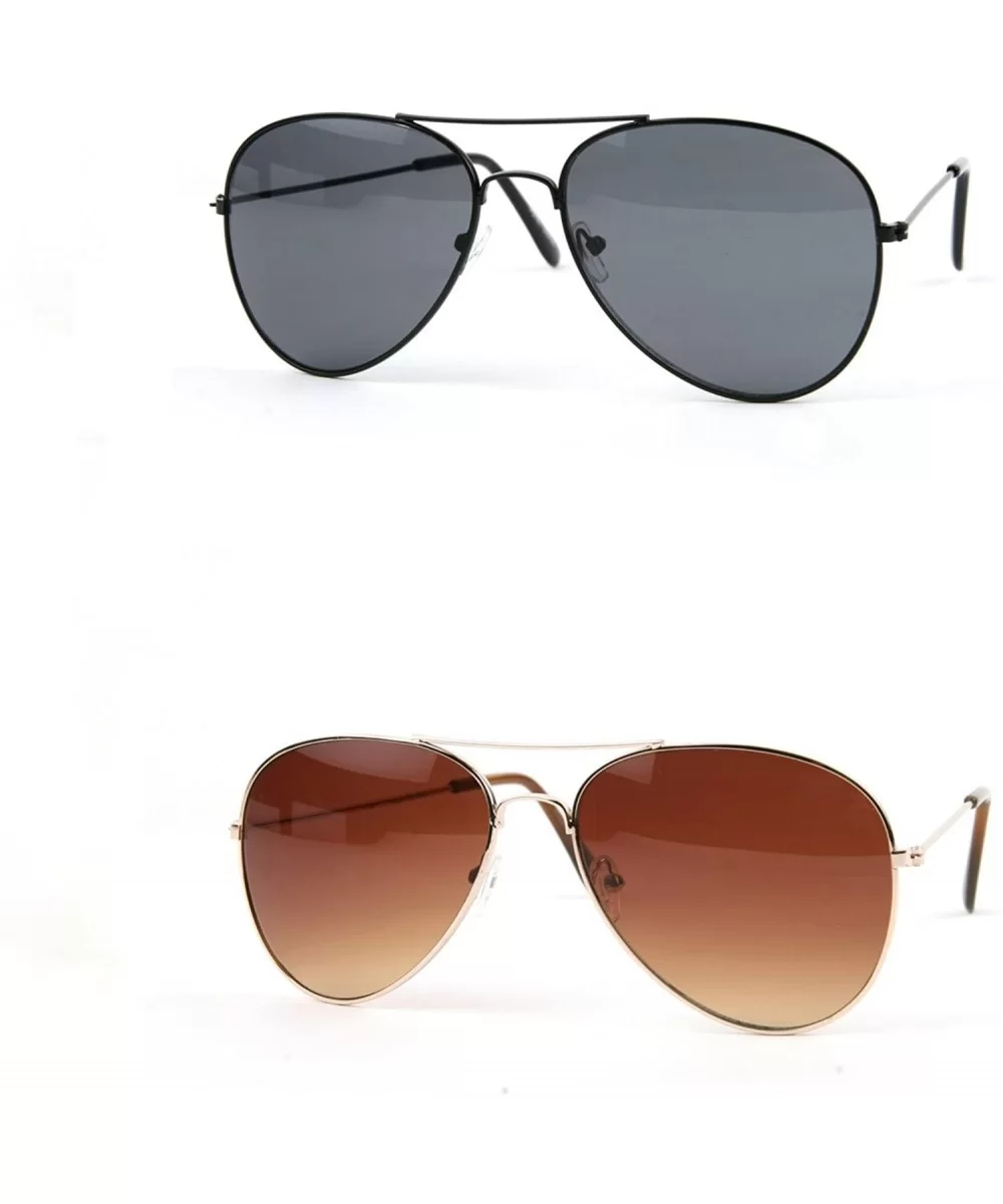 Classic Aviator Sunglasses P2162 - 2 Pcs Black-smoke Lens & Silver-gradientsmoke Lens - C211ZFAT2Z5 $20.15 Aviator