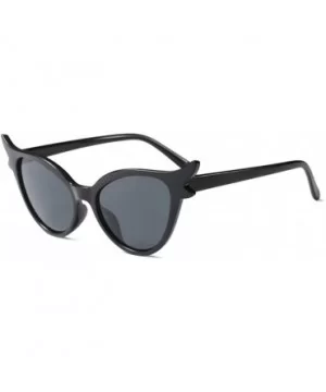 Women Vintage Retro Cat Eye Sunglasses Resin frame Oval Lens Mod Style - Bright Black - CN18DTSQYC4 $5.59 Oval