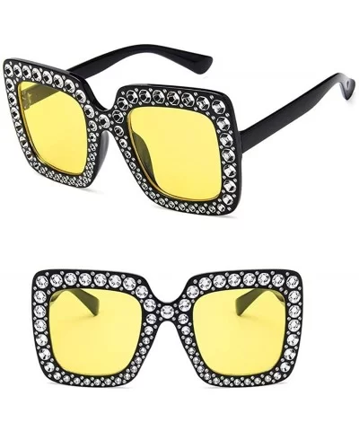 Women Fashion Square Frame Rhinestone Decor Sunglasses Sunglasses - Black Yellow - C3199XT9O9A $15.60 Square