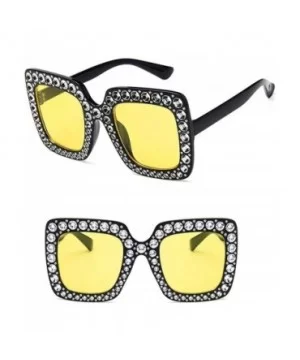 Women Fashion Square Frame Rhinestone Decor Sunglasses Sunglasses - Black Yellow - C3199XT9O9A $15.60 Square