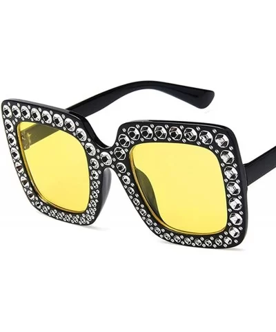 Women Fashion Square Frame Rhinestone Decor Sunglasses Sunglasses - Black Yellow - C3199XT9O9A $15.60 Square