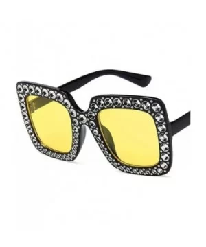 Women Fashion Square Frame Rhinestone Decor Sunglasses Sunglasses - Black Yellow - C3199XT9O9A $15.60 Square