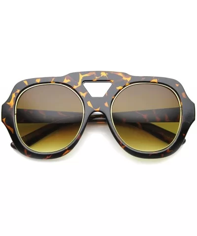 Womens High Fashion Bold Chunky Square Metal Plastic Frame Oversized Sunglasses - Shiny Tortoise-gold / Amber - C2124K963GN $...