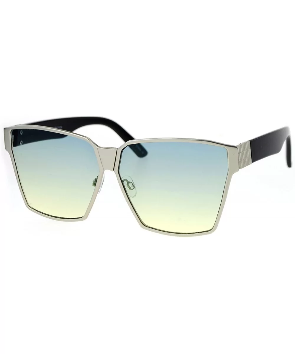 Womens Color Gradient Futurism Oversize Diva Squared Butterfly Sunglasses - Silver Green Yellow - CC12MY589LB $6.94 Oversized