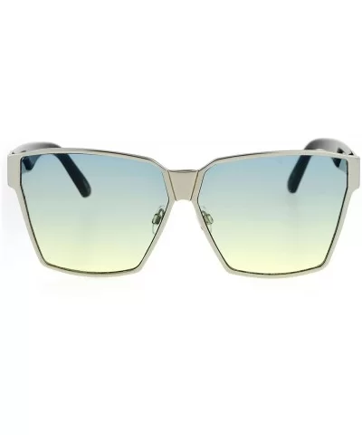 Womens Color Gradient Futurism Oversize Diva Squared Butterfly Sunglasses - Silver Green Yellow - CC12MY589LB $6.94 Oversized