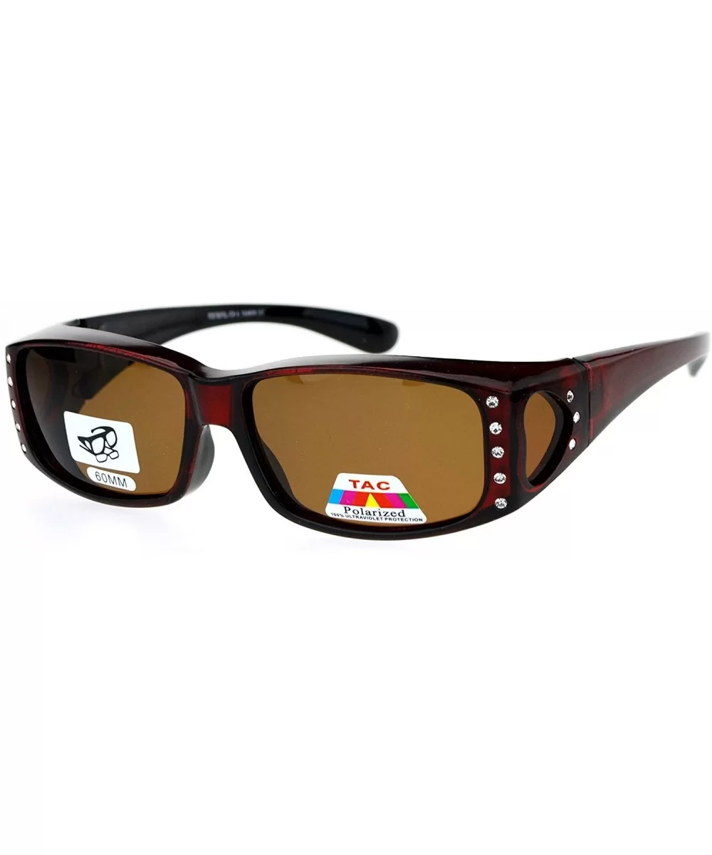 Womens Polarized Fit Over Glasses Sunglasses Rhinestone Rectangular Frame - Red - C5185X3954Y $7.34 Aviator