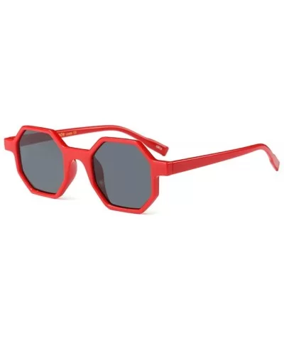 Hexagonal Sunglasses for Men Women Vintage Retro Plastic Octagon Geometric Frame - Red - CG18K23XZIK $10.66 Cat Eye