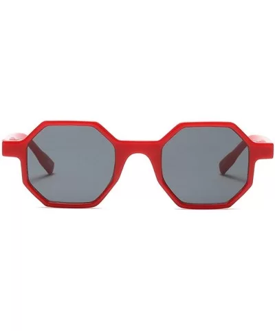 Hexagonal Sunglasses for Men Women Vintage Retro Plastic Octagon Geometric Frame - Red - CG18K23XZIK $10.66 Cat Eye