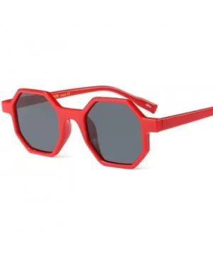 Hexagonal Sunglasses for Men Women Vintage Retro Plastic Octagon Geometric Frame - Red - CG18K23XZIK $10.66 Cat Eye