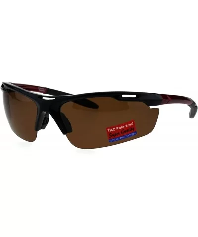 Polarized Antiglare Mens Runners Half Rim Sport Light Weight Sunglasses - Black Burgundy Brown - CX18G67ZLGD $11.64 Sport