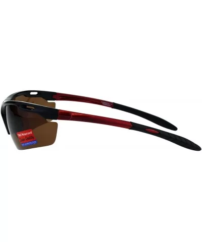 Polarized Antiglare Mens Runners Half Rim Sport Light Weight Sunglasses - Black Burgundy Brown - CX18G67ZLGD $11.64 Sport