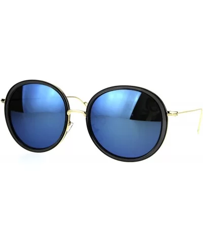 Color Mirror Round Double Rim Retro Designer Sunglasses - Black Blue - CA186GHO57G $10.36 Round