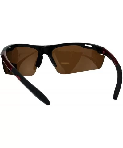 Polarized Antiglare Mens Runners Half Rim Sport Light Weight Sunglasses - Black Burgundy Brown - CX18G67ZLGD $11.64 Sport