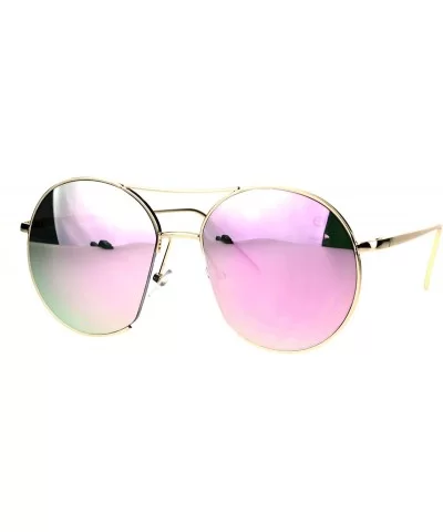 Womens Sunglasses Open Cut Circle Round Metal Frame Mirror Lens UV 400 - Gold (Pink Mirror) - CU186DTNYCT $10.26 Round