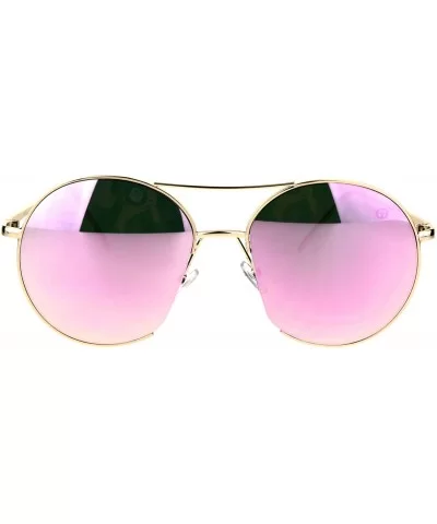 Womens Sunglasses Open Cut Circle Round Metal Frame Mirror Lens UV 400 - Gold (Pink Mirror) - CU186DTNYCT $10.26 Round