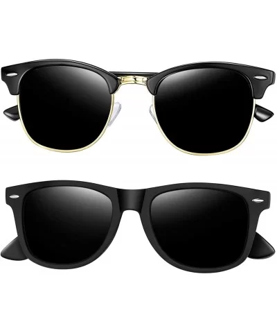 Unisex Polarized Sunglasses Classic Men Retro UV400 Brand Designer Sun Glasses - Matte Black+shiny Black (2 Pack) - CE18SDG76...