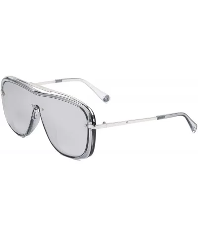 Round One Piece Shield Lens Metal Top Bar Sunglasses - Silver Crystal - CB197NG2LZS $12.52 Shield