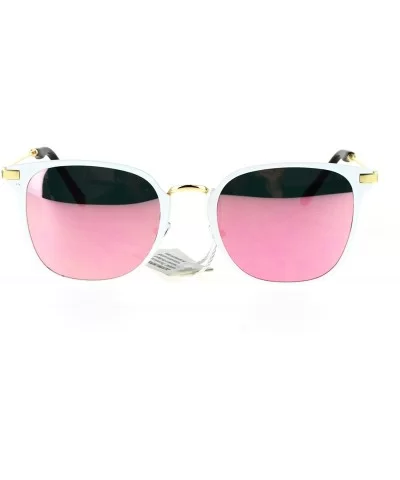 Mirror Lens Vintage Style Flat Panel Lens Metal Horn Rim Hipster Sunglasses - White Pink - C617YDHNZYH $10.39 Rectangular