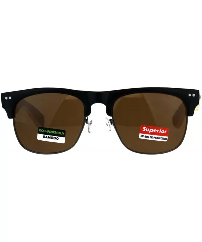 Real Bamboo Wood Temple Sunglasses Designer Fashion Square Frame - Matte Black (Brown) - CV18EHAEZ0Y $7.58 Square