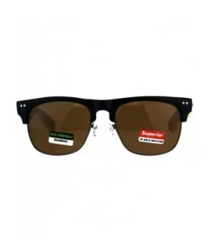 Real Bamboo Wood Temple Sunglasses Designer Fashion Square Frame - Matte Black (Brown) - CV18EHAEZ0Y $7.58 Square