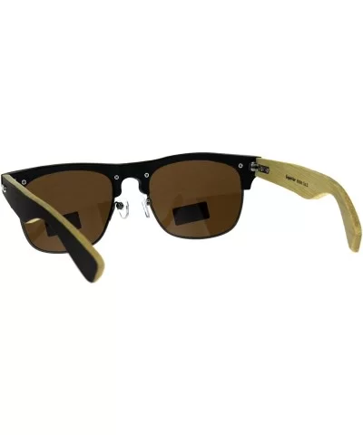 Real Bamboo Wood Temple Sunglasses Designer Fashion Square Frame - Matte Black (Brown) - CV18EHAEZ0Y $7.58 Square