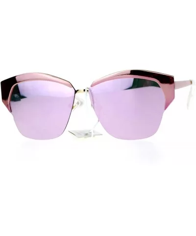 Mirrored Lens Futuristic Octagon Half Rim Cat Eye Sunglasses - Light Pink - CV1208IOCFJ $12.15 Wayfarer