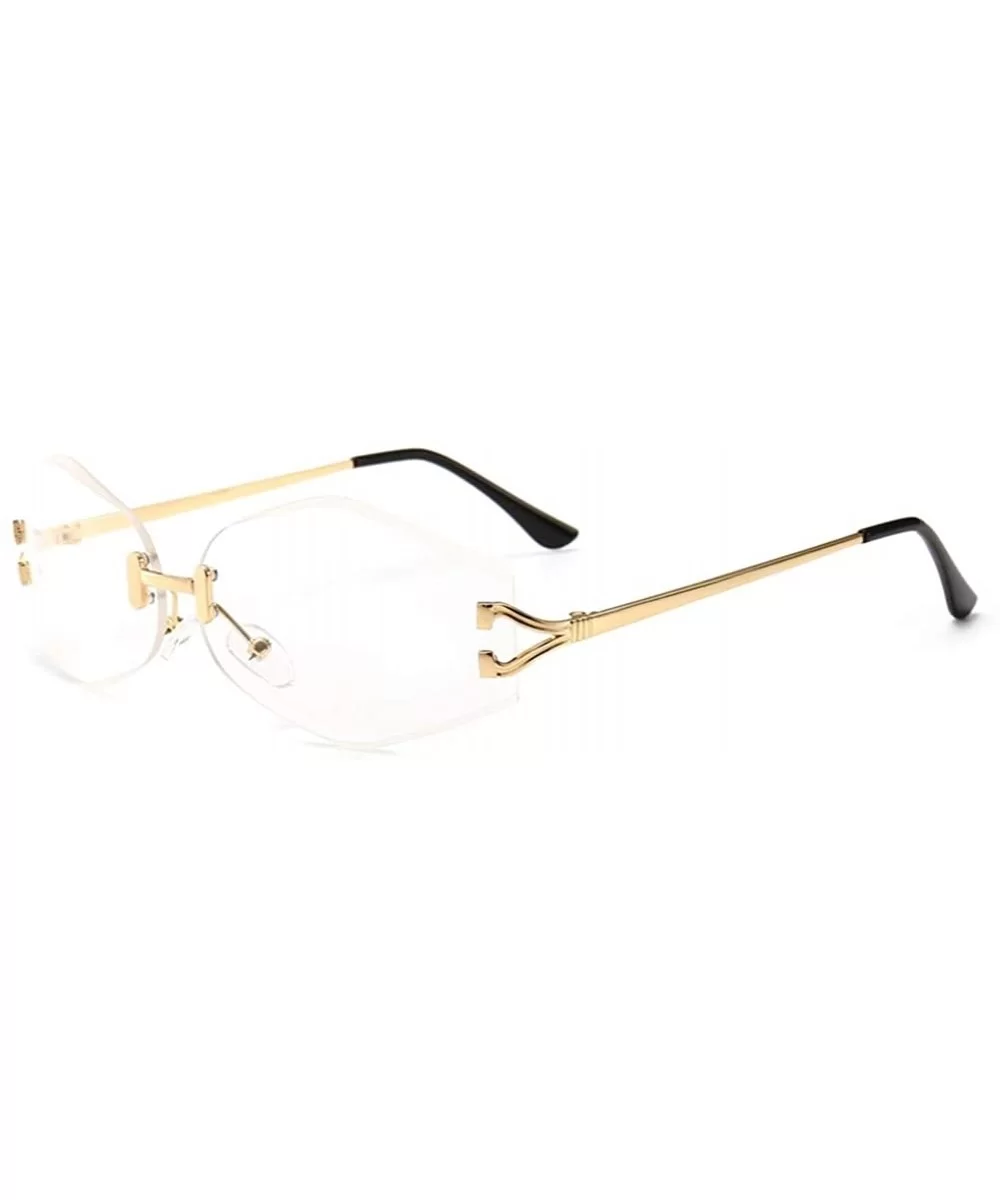 Vintage Rimless Sunglasses Men Rhombus Oval Sun Glasses for Women Accessories - Clear Lens - CC18HEZIKYG $9.92 Oval