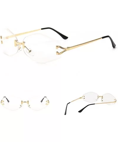 Vintage Rimless Sunglasses Men Rhombus Oval Sun Glasses for Women Accessories - Clear Lens - CC18HEZIKYG $9.92 Oval