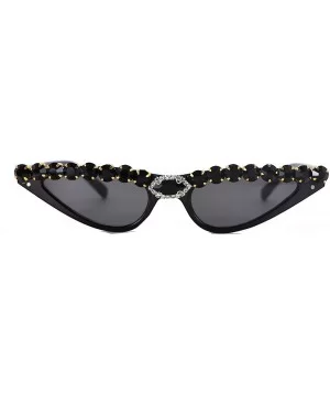 Vintage Retro Cat Eye Sunglasses For Women Black Rhinestone Small Designer Shades Glasses - Black - C018SEECHNI $7.86 Cat Eye