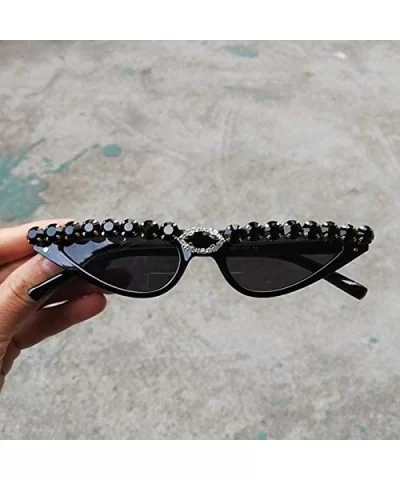 Vintage Retro Cat Eye Sunglasses For Women Black Rhinestone Small Designer Shades Glasses - Black - C018SEECHNI $7.86 Cat Eye