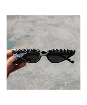 Vintage Retro Cat Eye Sunglasses For Women Black Rhinestone Small Designer Shades Glasses - Black - C018SEECHNI $7.86 Cat Eye