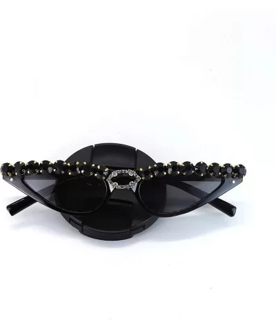 Vintage Retro Cat Eye Sunglasses For Women Black Rhinestone Small Designer Shades Glasses - Black - C018SEECHNI $7.86 Cat Eye