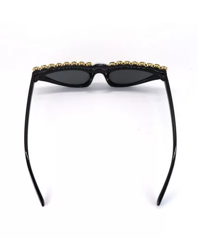 Vintage Retro Cat Eye Sunglasses For Women Black Rhinestone Small Designer Shades Glasses - Black - C018SEECHNI $7.86 Cat Eye