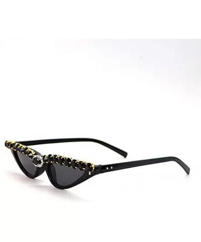 Vintage Retro Cat Eye Sunglasses For Women Black Rhinestone Small Designer Shades Glasses - Black - C018SEECHNI $7.86 Cat Eye