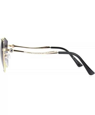 Womens Rhinestone Jewel Hinge Metal Rim Cat Eye Sunglasses - Black Smoke - CH18NWSOX0O $9.78 Cat Eye