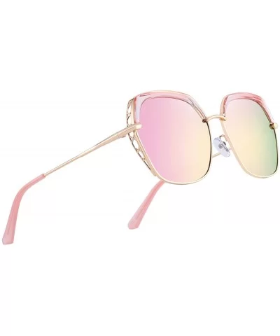 Classic Women's Polarized Sunglasses for Women Mirrored Lens - Pink Mirror - CM18S3M27DM $18.14 Oversized