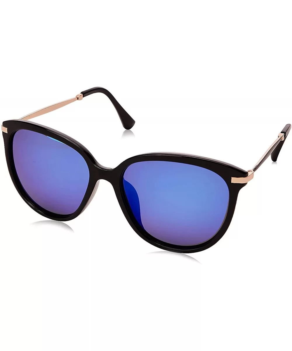 Classic Round Polarized Sunglasses Vintage Mirrored Glasses For Women - Black Frame/Blue Polarized Mirrored Lens - C911YMBH2B...