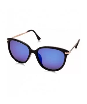 Classic Round Polarized Sunglasses Vintage Mirrored Glasses For Women - Black Frame/Blue Polarized Mirrored Lens - C911YMBH2B...